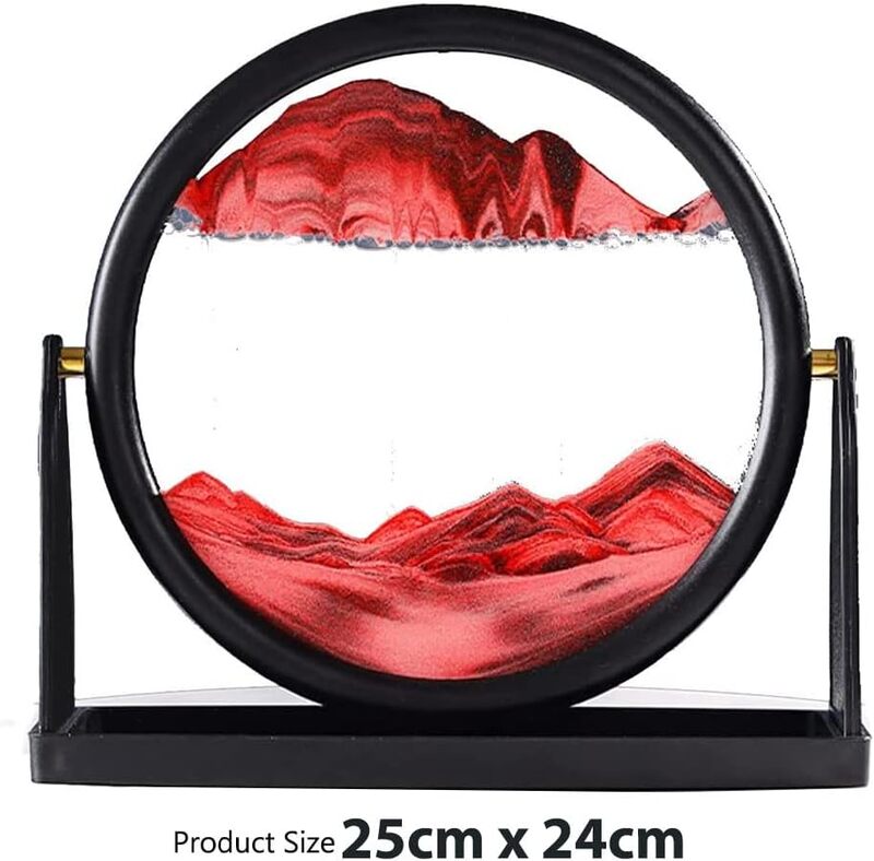 MARGOUN Moving Sand Art Picture Sandscapes in Motion Round Glass 3D Deep Sea Sand Art Size L25cm, W6cm, H24cm for Adult Kid Large Desktop Art Toys Home Decor (Red Large)